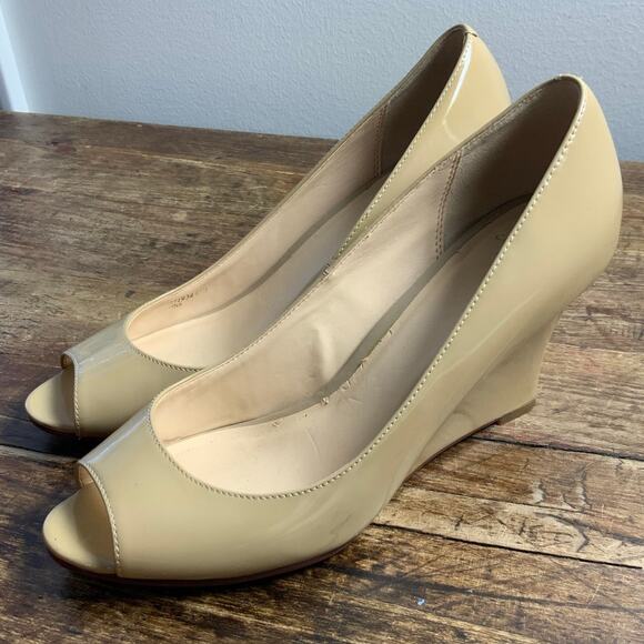 Cole Haan Wedge Heel open toe beige pumps size 6.5 - Picture 3 of 7